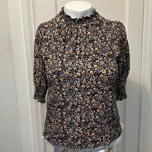 Floral Print Women's Top - Black and Orange